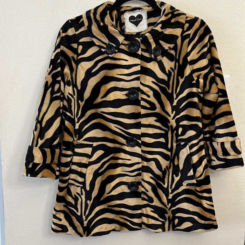 Heart Soul Womens Tiger Faux Fur Jacket Button Front Size Small